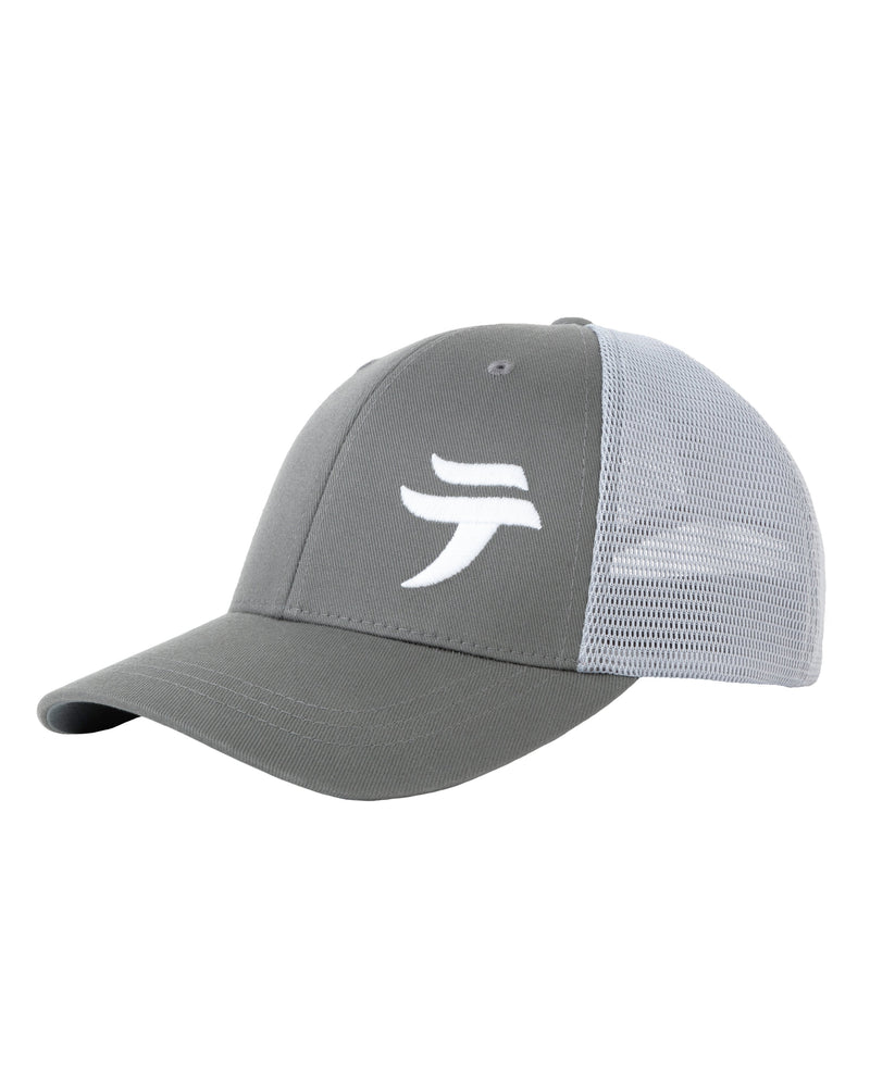 Tenkara trucker hat, featuring the Tenkara USA logo, which is based on the first character of the Japanese word tenkara テンカラ